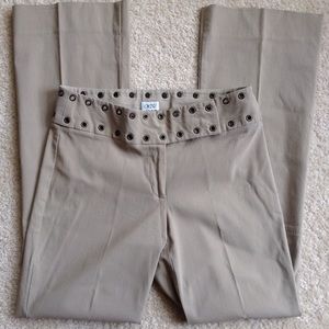 CACHE Brass Ring Waist Beige Colored Slacks